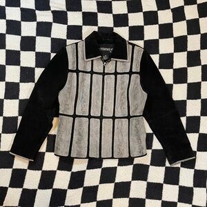 outerwear by lisa leather jacket snakeskin print silver black lined size small